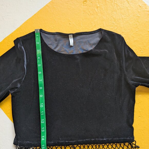 Vintage Y2K Fall Witchy Stretch Velvet Crop Top Bead Fringe Quarter Sleeve - Picture 7 of 9